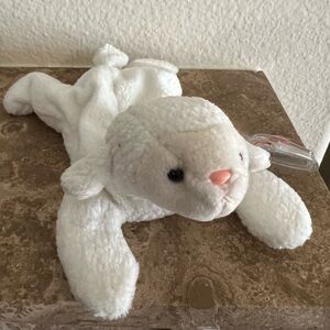 Ty Beanie Babies White Plush Lamb “Fleece” with Pink Nose